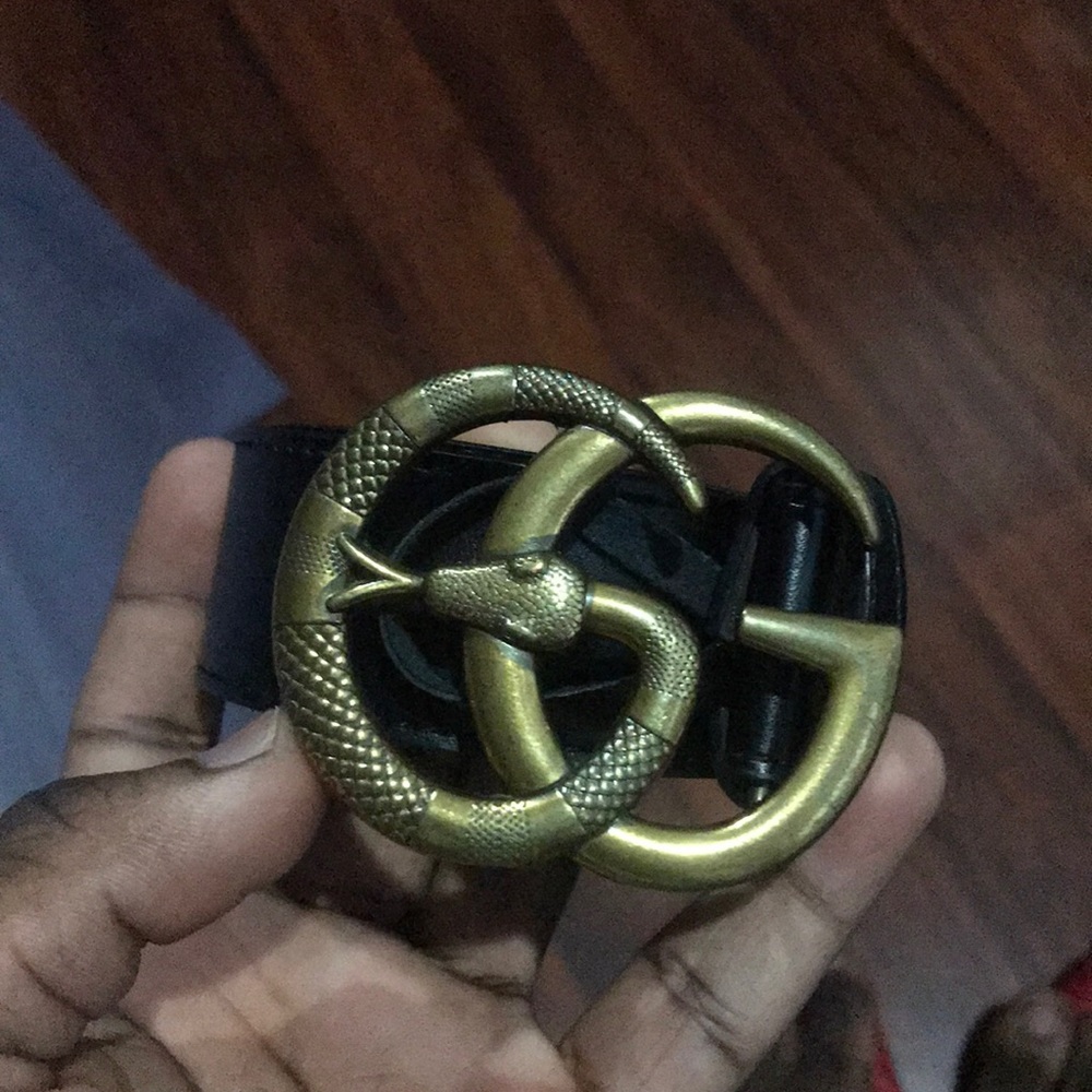 Black Leather Gucci Belt Double G Snake Head